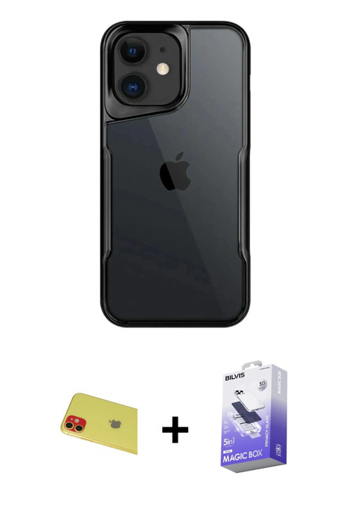 ieg™ iPhone 11 Kılıf Akış Çizgi Koleksiyonu - Siyah Bilvis 5in1 5D Magic Hayalet Cam Ekran Koruyucu