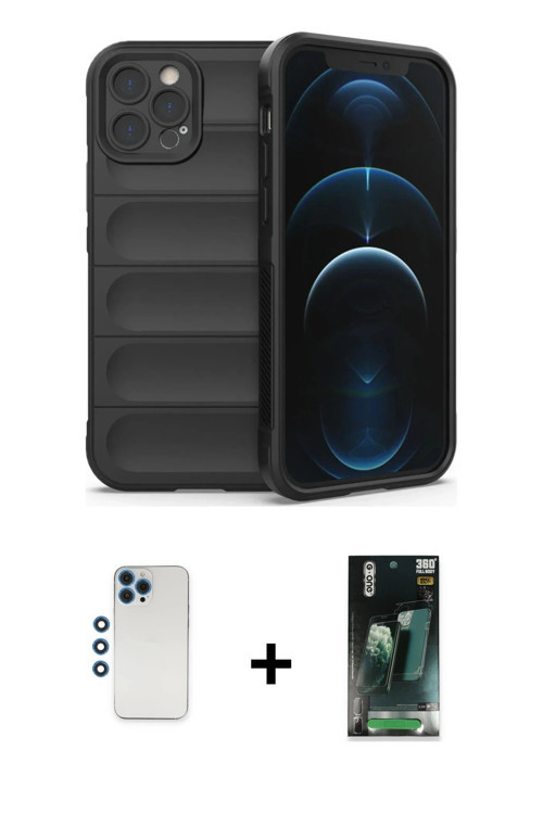 ieg™ iPhone 12 Pro Kılıf Atlas Koleksiyonu - Şeffaf 360 Full Body Arka Koruyucu + Mavi Shine Kamera