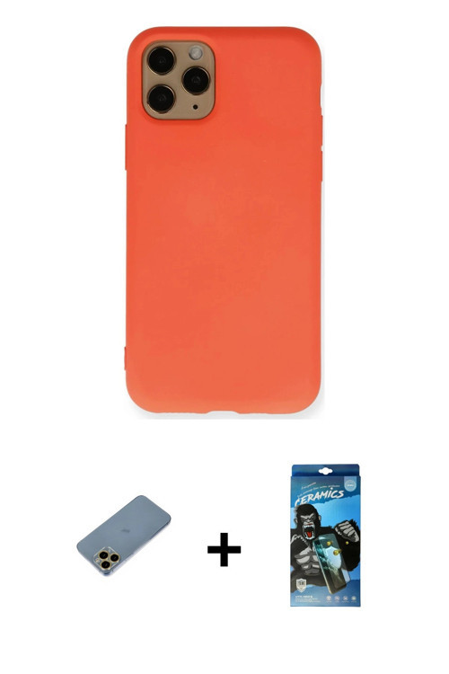 ieg™ iPhone 11 Pro Kılıf Ahenk Serisi - Siyah 34D Izgaralı Cam + Gold Shine Kamera Lens Koruma Cam