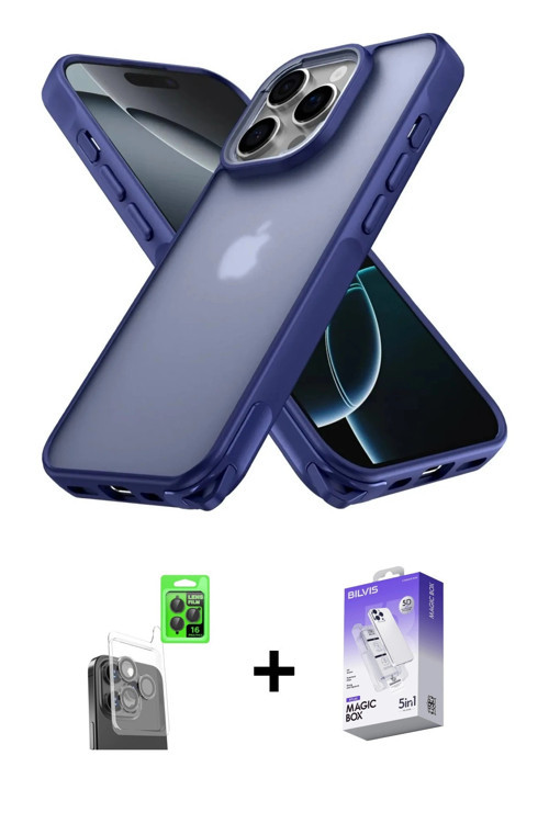 ieg™ iPhone 16 Pro Kılıf Atlas Form - Siyah Bilvis 5in1 3D Magic Cam Ekran Koruyucu + Siyah Raze Met