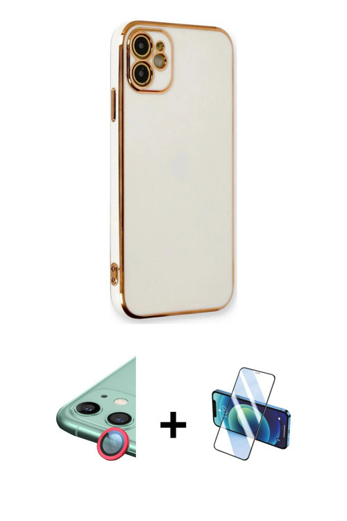 ieg™ iPhone 11 Kılıf Yankı Serisi - Siyah 3D Antistatik Cam Ekran Koruyucu + Kırmızı Raze Metal Kame
