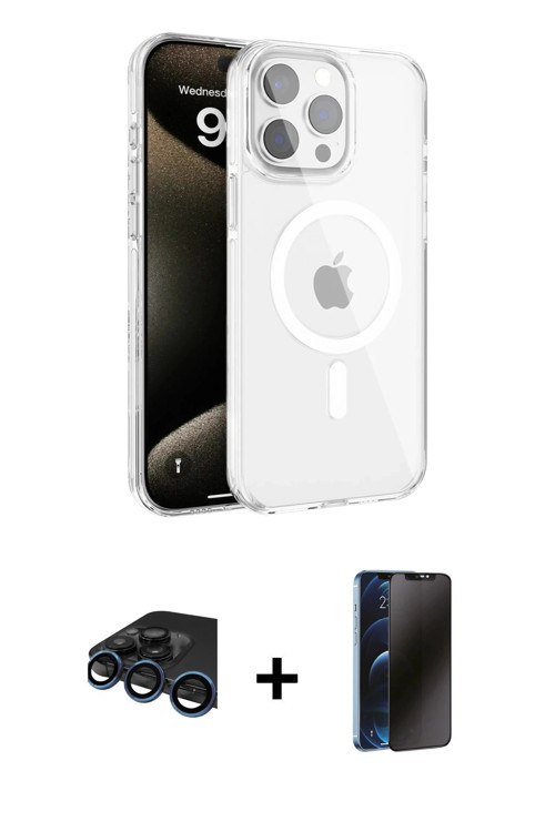 ieg™ iPhone 15 Pro Kılıf Doruk Doku Özel Seri - Siyah 3D Antistatik Hayalet Cam Ekran Koruyucu + Lac