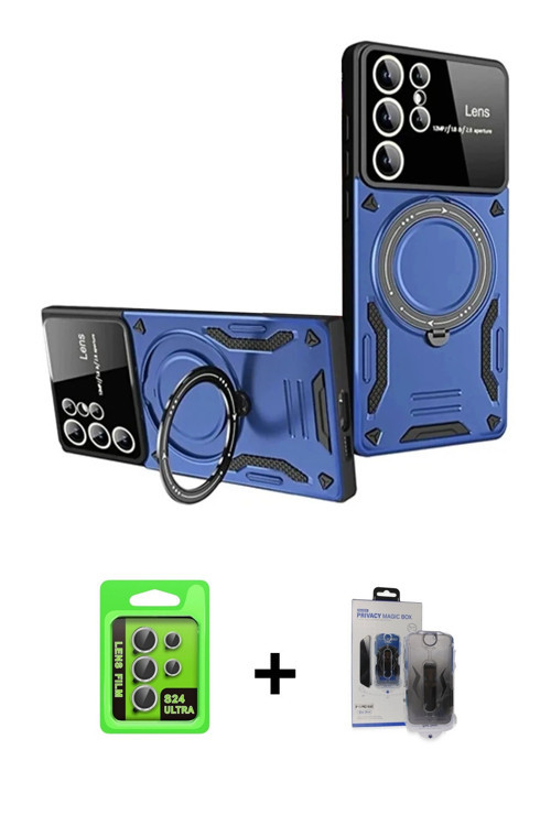 ieg™ Galaxy S24 Ultra Kılıf Kıvılcım Modern Serisi - Siyah Vanessa Magic Hayalet Cam + Gümüş Raze Me