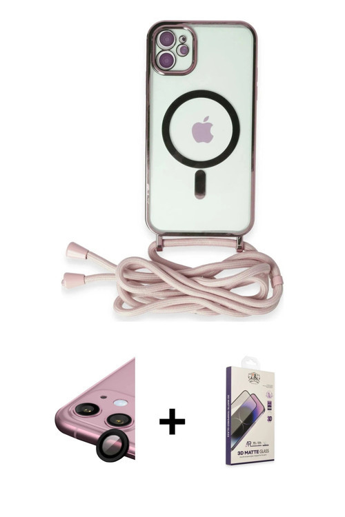 ieg™ iPhone 11 Kılıf Eksen Özel Seri - Siyah Bilvis 3D Mat Cam Ekran Koruyucu + Siyah Raze Metal Kam