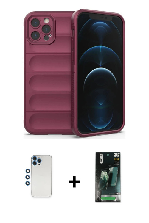 ieg™ iPhone 12 Pro Kılıf Atlas Koleksiyonu - Şeffaf 360 Full Body Arka Koruyucu + Mavi Shine Kamera