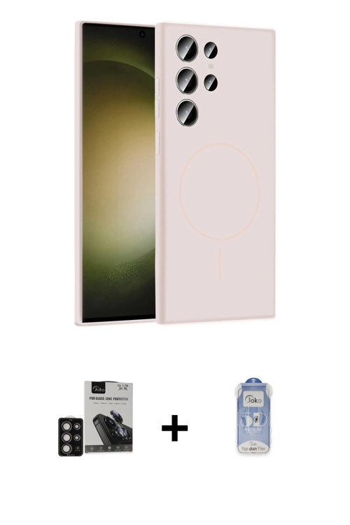 ieg™ Galaxy S24 Ultra Kılıf Yankı Form Serisi - Siyah Joko Magic 5D Cam + Derin Mor PVD Metal Kamera