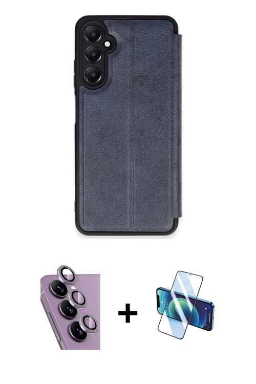 ieg™ Galaxy S24 FE Kılıf Zirve Yansıma Serisi - Siyah 3D Antistatik Cam Ekran Koruyucu + Mor Raze Me