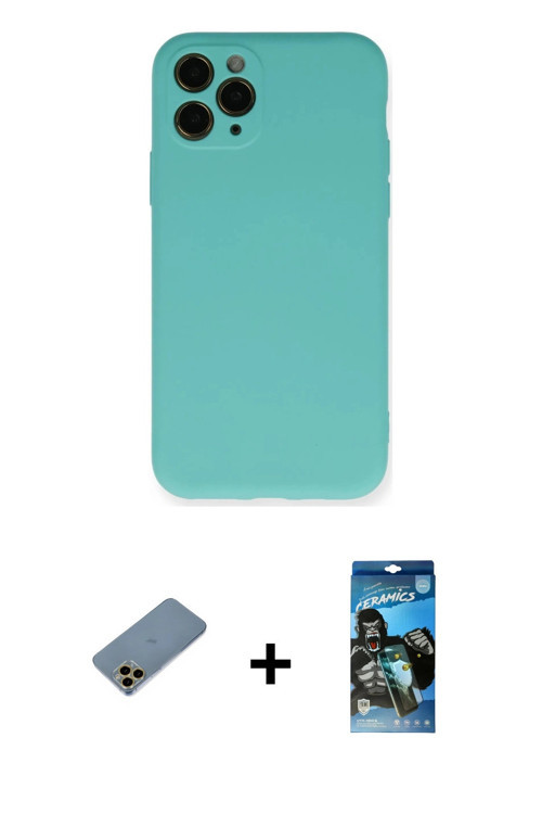 ieg™ iPhone 11 Pro Kılıf Ahenk Serisi - Siyah 34D Izgaralı Cam + Gold Shine Kamera Lens Koruma Cam