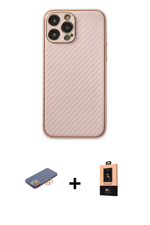 ieg™ iPhone 13 Pro Max Kılıf Ahenk Işık - Şeffaf Maxco Cam Ekran Koruyucu + Turuncu Renkli Kamera Le