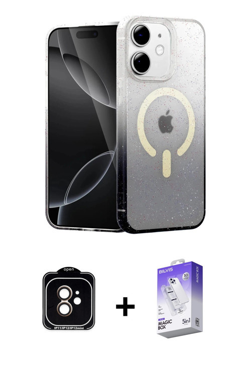 ieg™ iPhone 11 Kılıf Eksen Minimal Özel Seri - Siyah Bilvis 5in1 3D Magic Cam Ekran Koruyucu + Turun