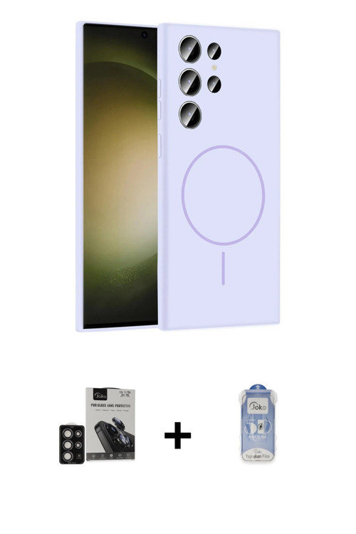 ieg™ Galaxy S24 Ultra Kılıf Yankı Form Serisi - Siyah Joko Magic 5D Cam + Derin Mor PVD Metal Kamera
