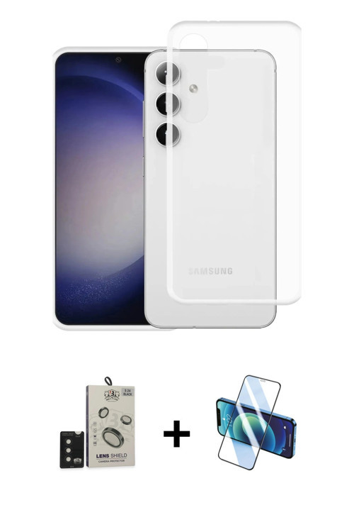 ieg™ Galaxy S24 Kılıf Zirve Doku - Siyah 3D Antistatik Cam Ekran Koruyucu + Siyah Bilvis Titan Kamer