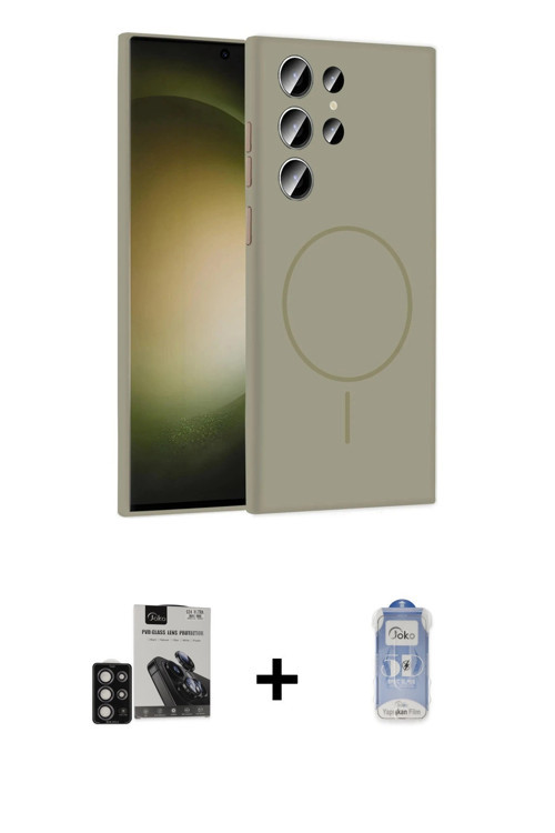 ieg™ Galaxy S24 Ultra Kılıf Yankı Form Serisi - Siyah Joko Magic 5D Cam + Derin Mor PVD Metal Kamera