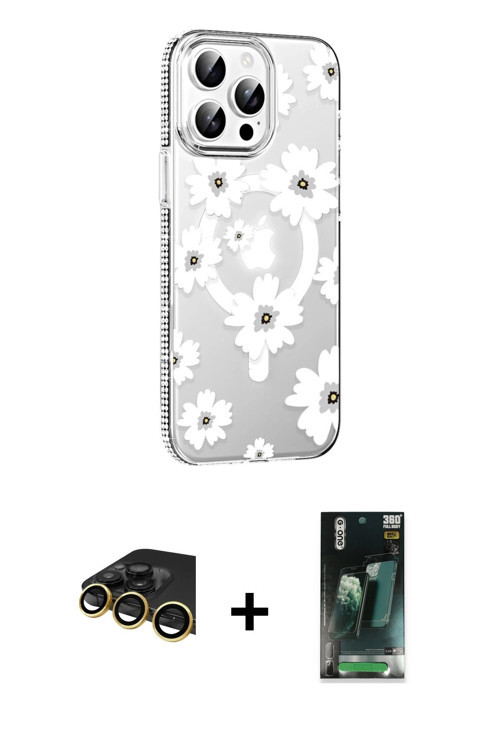 ieg™ iPhone 14 Pro Max Kılıf Yörünge Işık Prime - Siyah 360 Mat Full Body Arka Koruyucu + Gold Raze