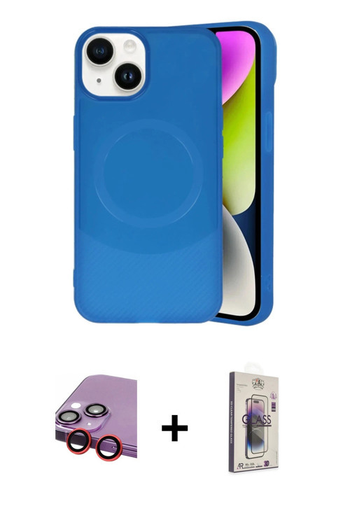 ieg™ iPhone 14 Kılıf Ufuk Serisi - Siyah Bilvis 3D Cam Ekran Koruyucu + Kırmızı Raze Metal Kamera Le