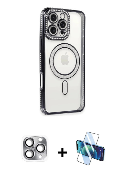 ieg™ iPhone 16 Pro Max Kılıf Zirve Doku Prime - Siyah 3D Antistatik Seramik Nano Ekran Koruyucu + Gr