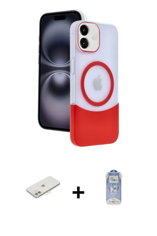 ieg™ iPhone 11 Kılıf Kozmos Form Özel Seri - Siyah Joko Magic 5D Cam + Turuncu Renkli Kamera Lens Ko
