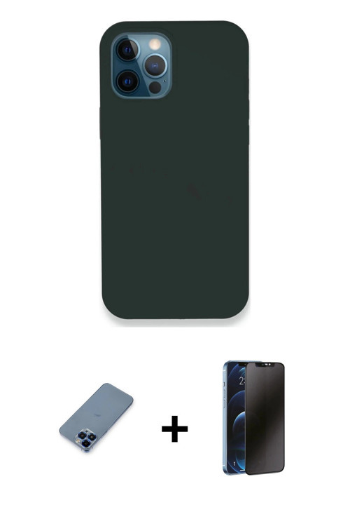 ieg™ iPhone 12 Pro Kılıf Zirve Modern Özel Seri - Siyah 3D Antistatik Hayalet Cam Ekran Koruyucu + M