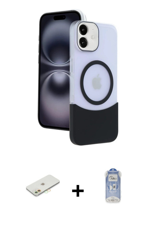 ieg™ iPhone 11 Kılıf Kozmos Form Özel Seri - Siyah Joko Magic 5D Cam + Turuncu Renkli Kamera Lens Ko