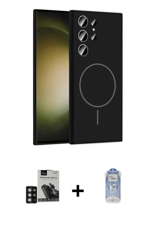 ieg™ Galaxy S24 Ultra Kılıf Yankı Form Serisi - Siyah Joko Magic 5D Cam + Derin Mor PVD Metal Kamera
