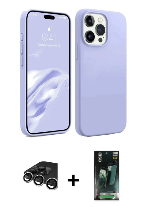 ieg™ iPhone 15 Pro Max Kılıf Kozmos Yansıma Özel Seri - Siyah 360 Mat Full Body Arka Koruyucu + Gümü