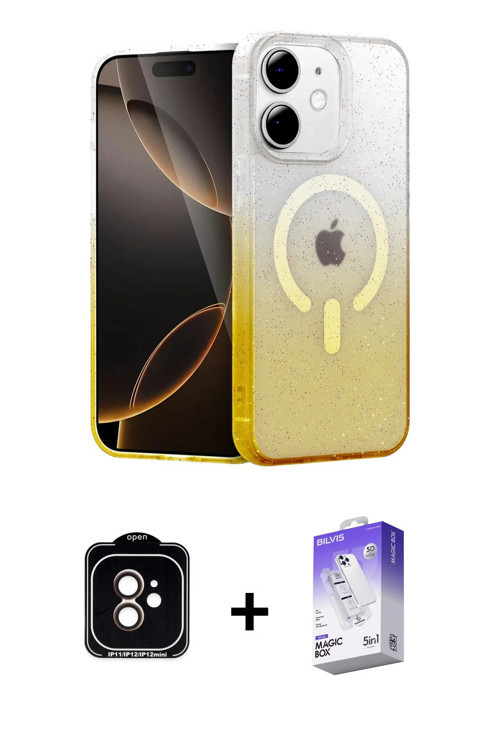 ieg™ iPhone 11 Kılıf Eksen Minimal Özel Seri - Siyah Bilvis 5in1 3D Magic Cam Ekran Koruyucu + Turun