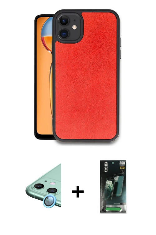 ieg™ iPhone 11 Kılıf Kıvılcım Işık Serisi - Şeffaf 360 Full Body Arka Koruyucu + Mavi Raze Metal Kam