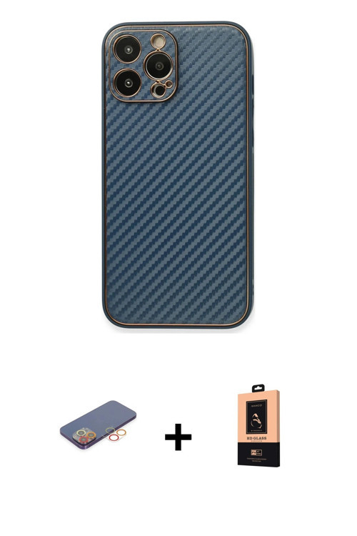ieg™ iPhone 13 Pro Max Kılıf Ahenk Işık - Şeffaf Maxco Cam Ekran Koruyucu + Turuncu Renkli Kamera Le