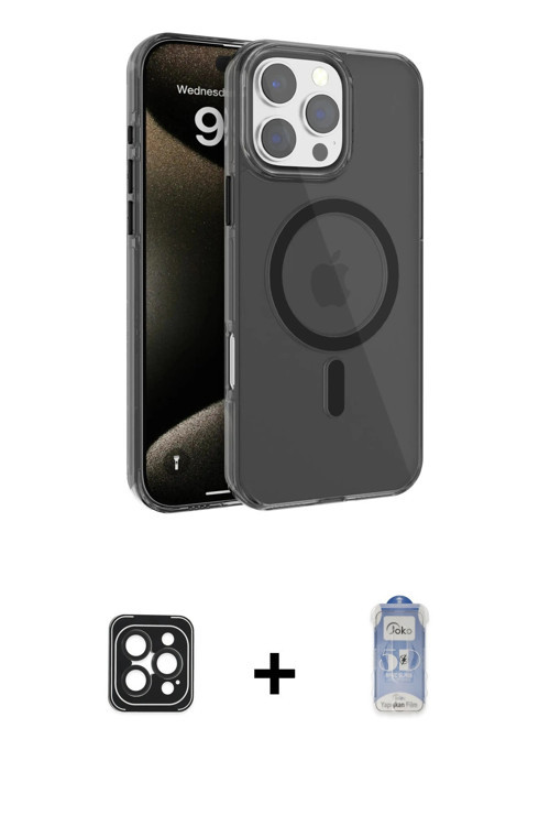 ieg™ iPhone 16 Pro Max Kılıf Doruk Doku Özel Seri - Siyah Joko Magic 5D Cam + Siyah PVD Metal Kamera