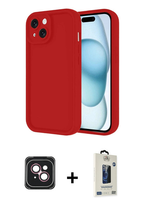 ieg™ iPhone 14 Kılıf Yankı Yansıma Özel Seri - Siyah Bilvis Hayalet Cam Ekran Koruyucu + Pembe PVD M