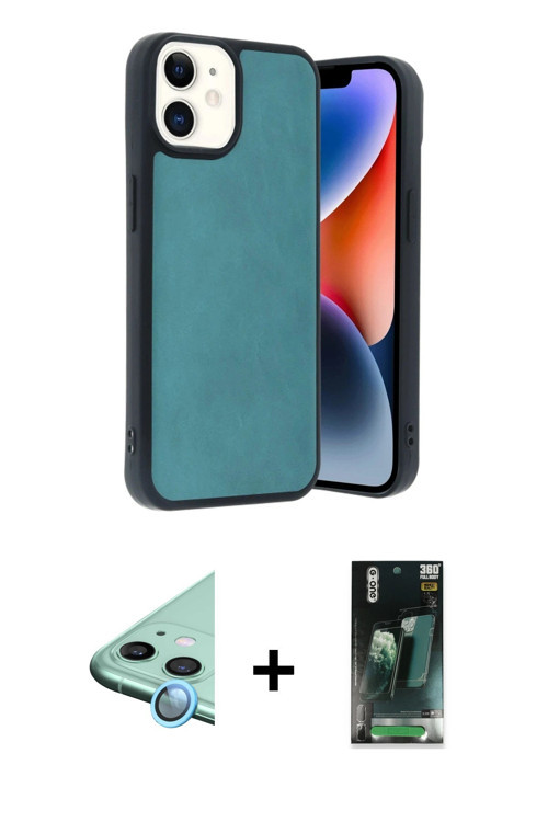 ieg™ iPhone 11 Kılıf Kıvılcım Işık Serisi - Şeffaf 360 Full Body Arka Koruyucu + Mavi Raze Metal Kam