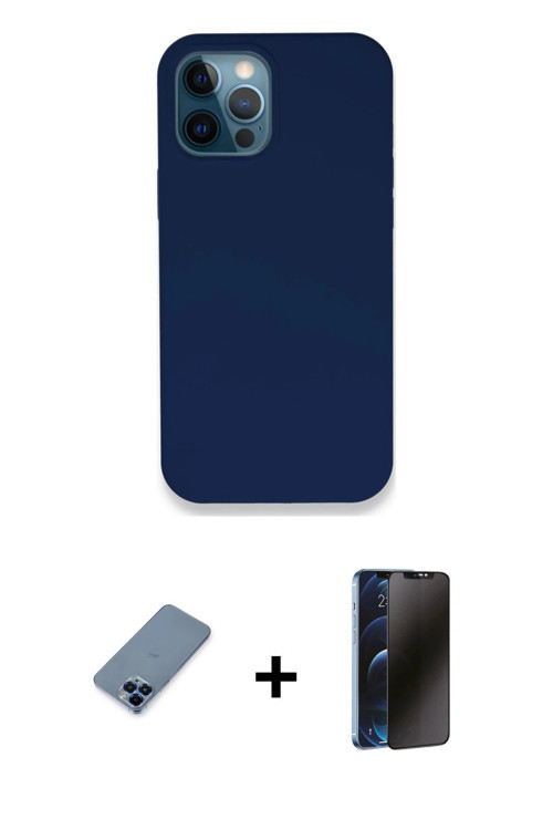 ieg™ iPhone 12 Pro Kılıf Zirve Modern Özel Seri - Siyah 3D Antistatik Hayalet Cam Ekran Koruyucu + M