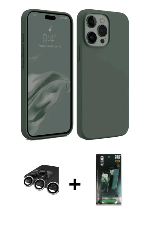 ieg™ iPhone 15 Pro Max Kılıf Kozmos Yansıma Özel Seri - Siyah 360 Mat Full Body Arka Koruyucu + Gümü