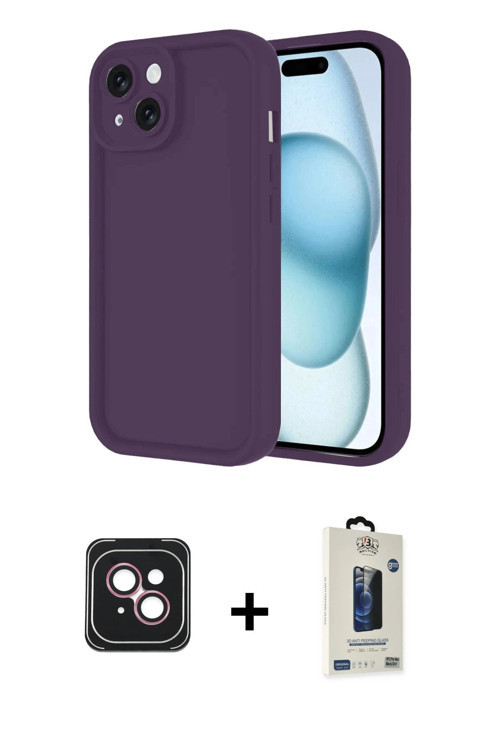 ieg™ iPhone 14 Kılıf Yankı Yansıma Özel Seri - Siyah Bilvis Hayalet Cam Ekran Koruyucu + Pembe PVD M