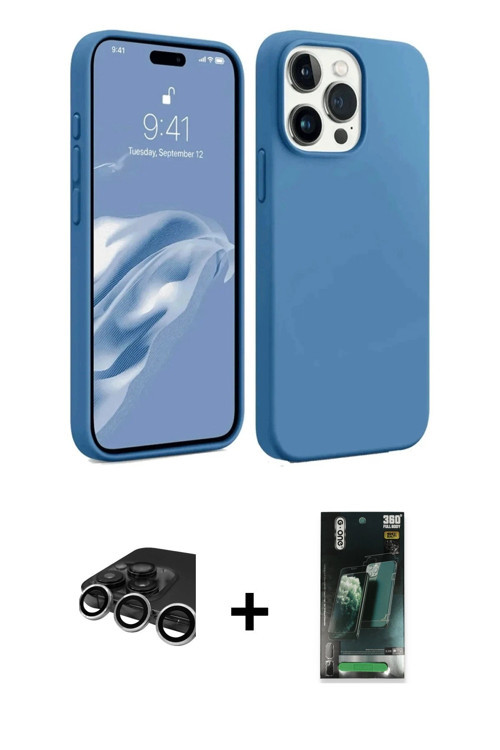 ieg™ iPhone 15 Pro Max Kılıf Kozmos Yansıma Özel Seri - Siyah 360 Mat Full Body Arka Koruyucu + Gümü
