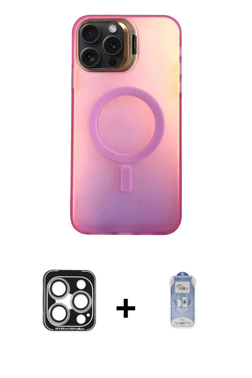 ieg™ iPhone 15 Pro Max Kılıf Doruk Klasik Prime - Siyah Joko Magic 5D Cam + Gümüş PVD Metal Kamera L