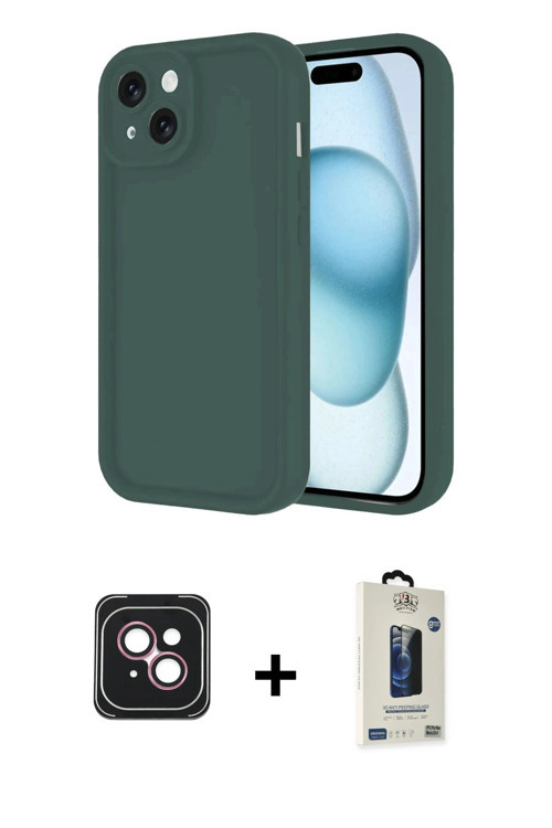 ieg™ iPhone 14 Kılıf Yankı Yansıma Özel Seri - Siyah Bilvis Hayalet Cam Ekran Koruyucu + Pembe PVD M