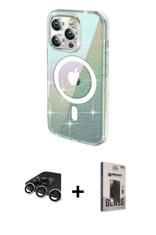 ieg™ iPhone 15 Pro Kılıf Odak Modern Serisi - Siyah Bilvis Hayalet Cam Ekran Koruyucu + Gümüş Raze M