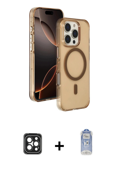 ieg™ iPhone 16 Pro Max Kılıf Doruk Doku Özel Seri - Siyah Joko Magic 5D Cam + Siyah PVD Metal Kamera