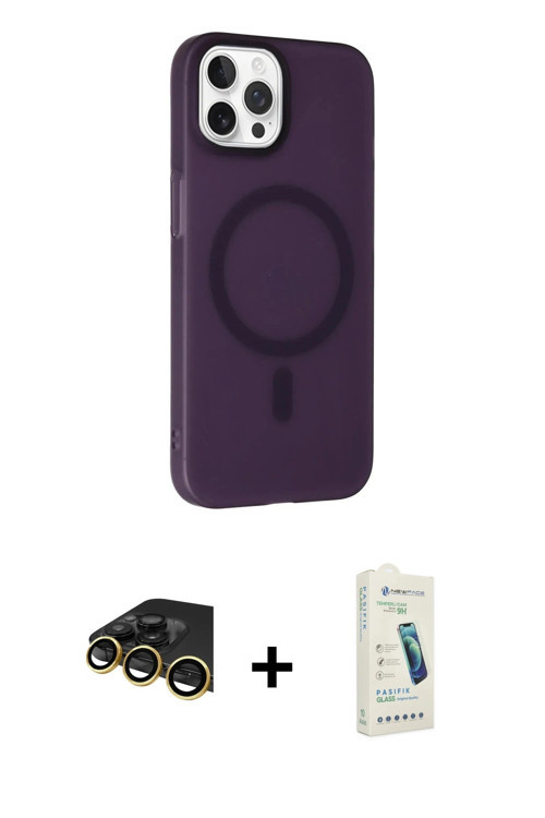 ieg™ iPhone 14 Pro Max Kılıf Çekirdek Modern Prime - Şeffaf Pasifik Cam Ekran Koruyucu + Gold Raze M