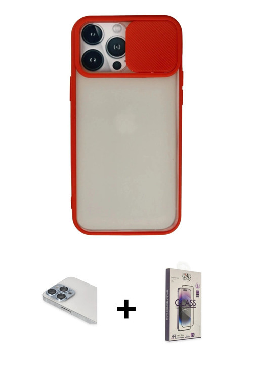 ieg™ iPhone 13 Pro Max Kılıf Vadi Çizgi - Siyah Bilvis 3D Cam Ekran Koruyucu + Sierra Blue Pers Alüm