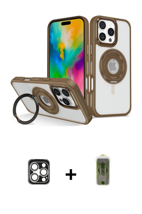 ieg™ iPhone 16 Pro Max Kılıf Nova Minimal Serisi - Siyah Joko Magic 5D Hayalet Cam + Gümüş PVD Metal