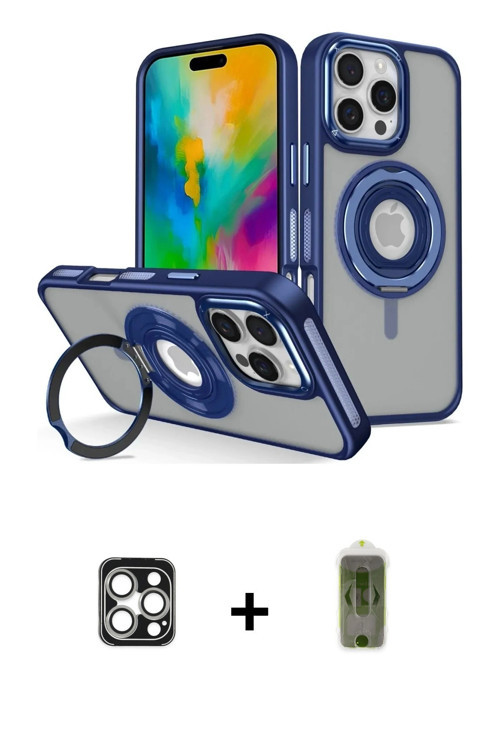 ieg™ iPhone 16 Pro Max Kılıf Nova Minimal Serisi - Siyah Joko Magic 5D Hayalet Cam + Gümüş PVD Metal