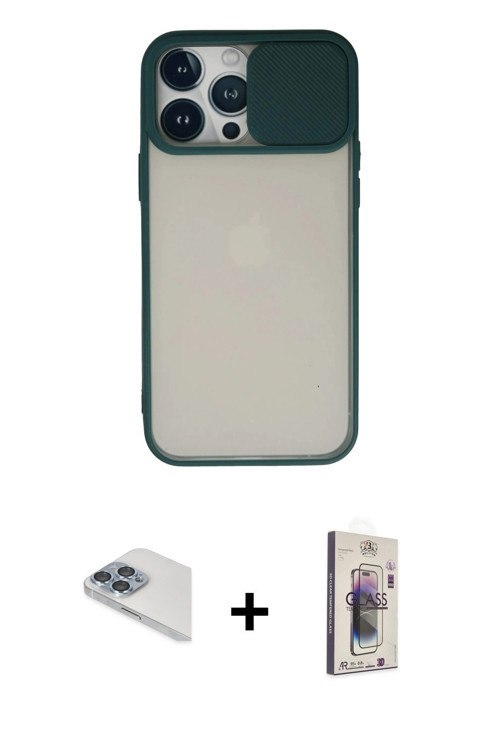 ieg™ iPhone 13 Pro Max Kılıf Vadi Çizgi - Siyah Bilvis 3D Cam Ekran Koruyucu + Sierra Blue Pers Alüm