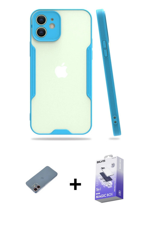 ieg™ iPhone 12 Kılıf Atlas Asil Serisi - Siyah Bilvis 5in1 5D Magic Hayalet Cam Ekran Koruyucu + Pem