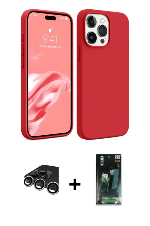 ieg™ iPhone 15 Pro Max Kılıf Kozmos Yansıma Özel Seri - Siyah 360 Mat Full Body Arka Koruyucu + Gümü