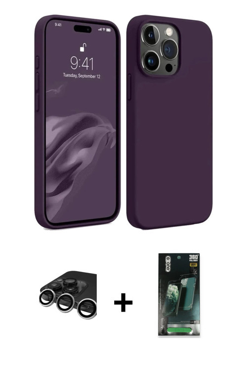 ieg™ iPhone 15 Pro Max Kılıf Kozmos Yansıma Özel Seri - Siyah 360 Mat Full Body Arka Koruyucu + Gümü