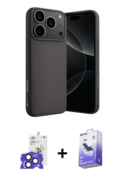 ieg™ iPhone 17 Pro Max Kılıf Ahenk Serisi - Siyah Bilvis 5in1 5D Magic Hayalet Cam Ekran Koruyucu +