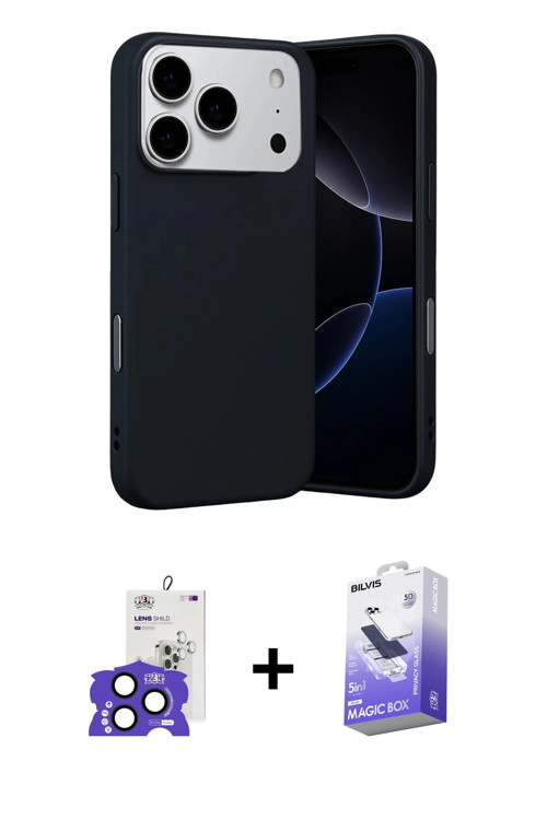 ieg™ iPhone 17 Pro Max Kılıf Ahenk Serisi - Siyah Bilvis 5in1 5D Magic Hayalet Cam Ekran Koruyucu +