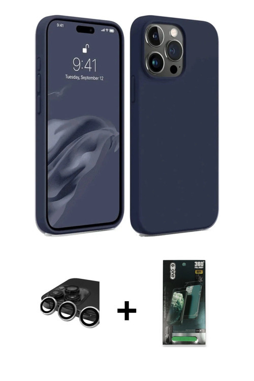 ieg™ iPhone 15 Pro Max Kılıf Kozmos Yansıma Özel Seri - Siyah 360 Mat Full Body Arka Koruyucu + Gümü